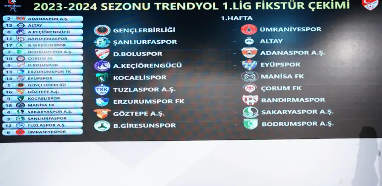 TRENDYOL 1. LİG 2023-2024 SEZONU FİKSTÜRÜ ÇEKİLDİ 1. LİG BU SEZON 18 TAKIMLA OYNANACAK