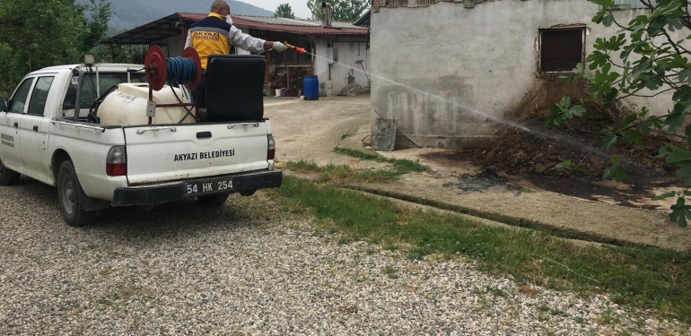 AKYAZI'DA SİNEK VE LARVA MÜCADELESİ SÜRÜYOR