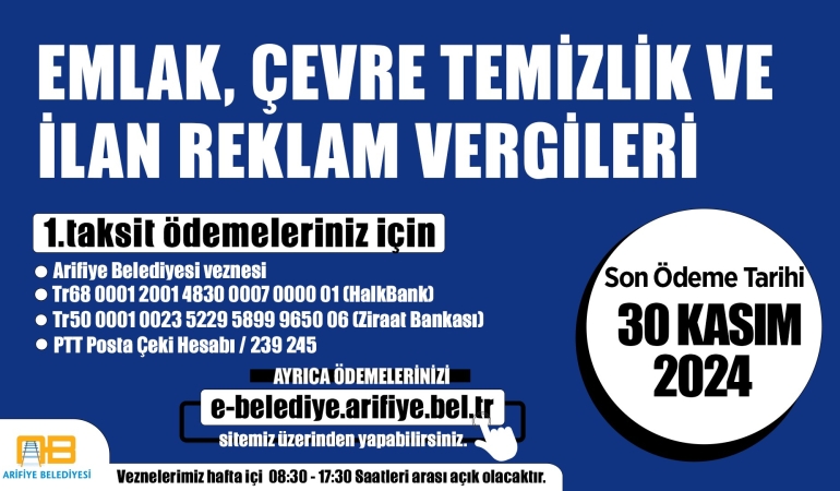 Arifiye Belediyesinden Vergi Hatırlatması. Son Tarih 30 Kasım 2024
