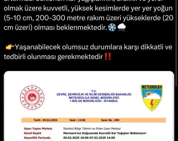 Sakarya Valiliğinden yoğun kar uyarısı