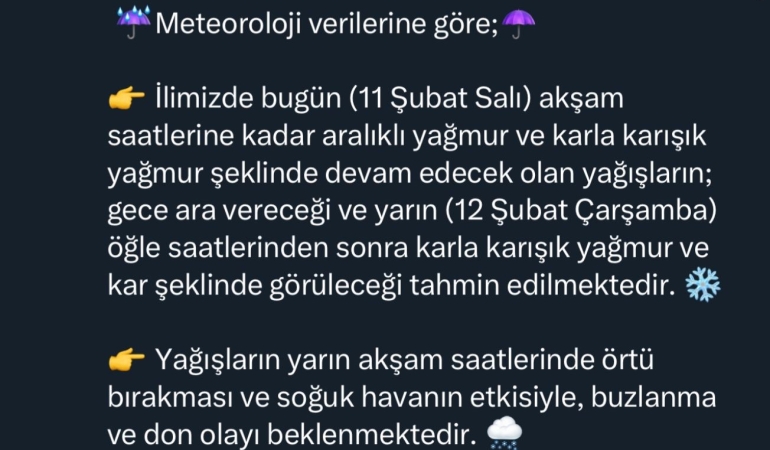 Sakarya’da soğuk ve yağışlı hava uyarısı