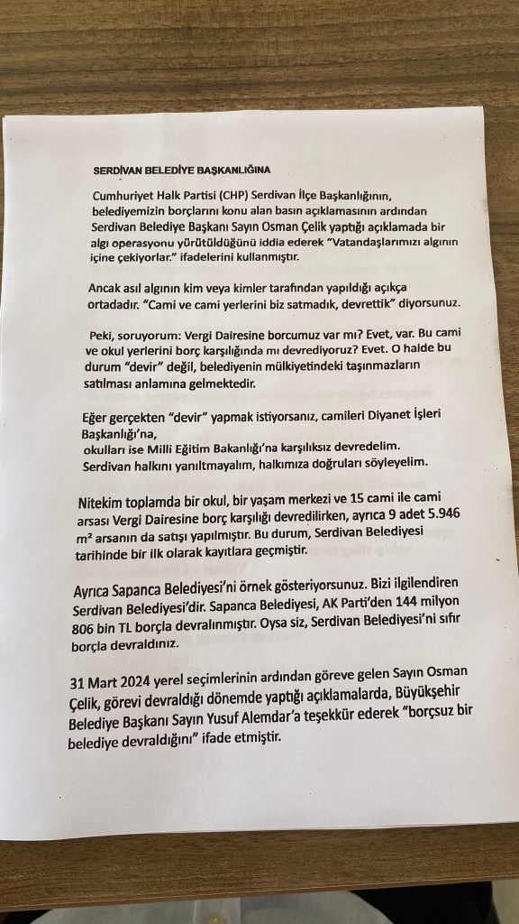 SERDİVAN BELEDİYE BAŞKANLIĞINA